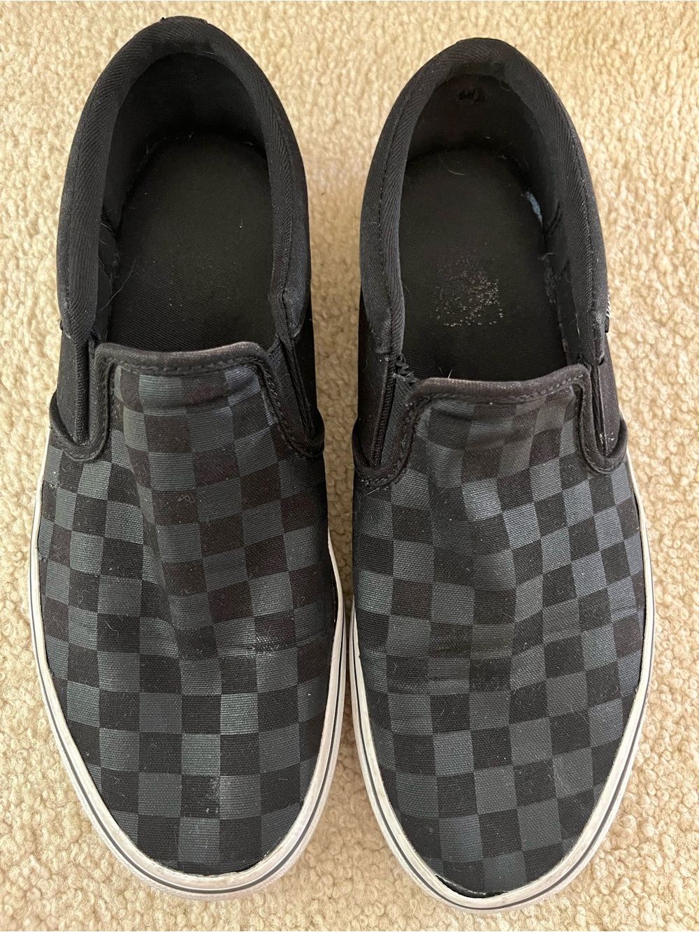 Vans Mens Black and Gray Checkerboard Slip-On Sneakers